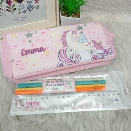 Pencil case, engraved pencil and ruler set - Set of 12